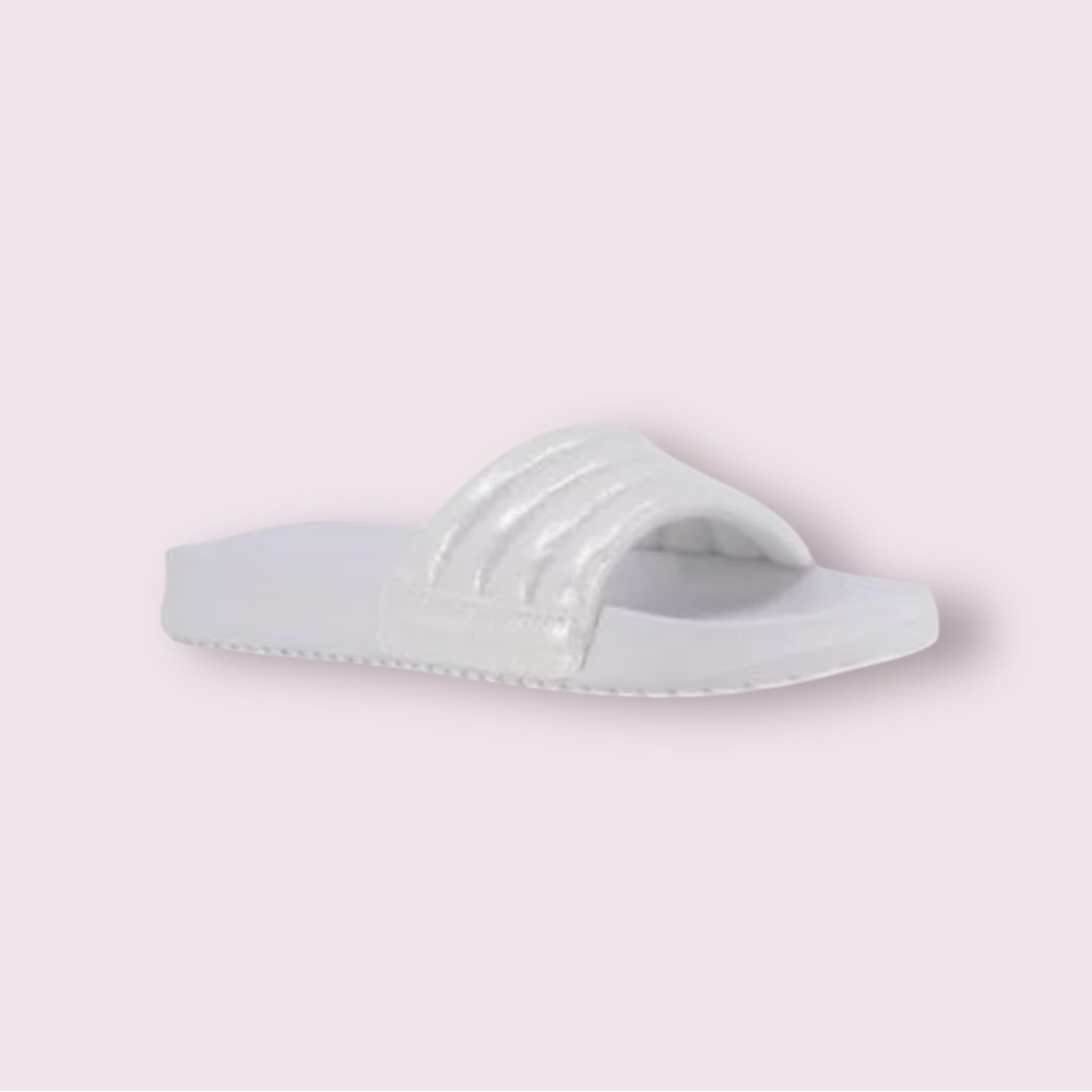 New Sugar Girls White Iridescent Slide Sandals Beach Vacation Resortwear Summer